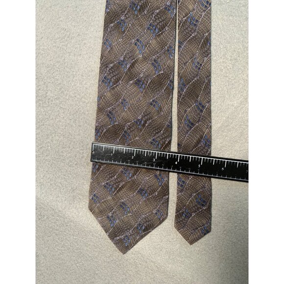 Van Heusen Silk Necktie Tie Brown and Blue Geometric Pattern Mens - Picture 2 of 5